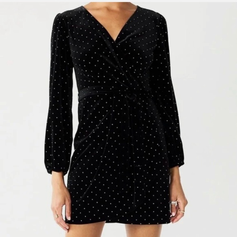 Nine West Black Long Sleeve Polka Dot Dress